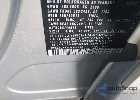 2012 Volkswagen Tiguan S/Se/Sel from USA, damaged, VIN WVGAV7AX4CW540670